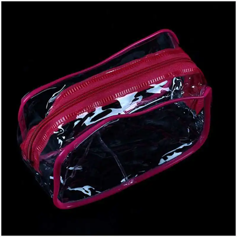 Прозрачная дорожная косметичка из ПВХ цвет розово красный S|Косметички| |