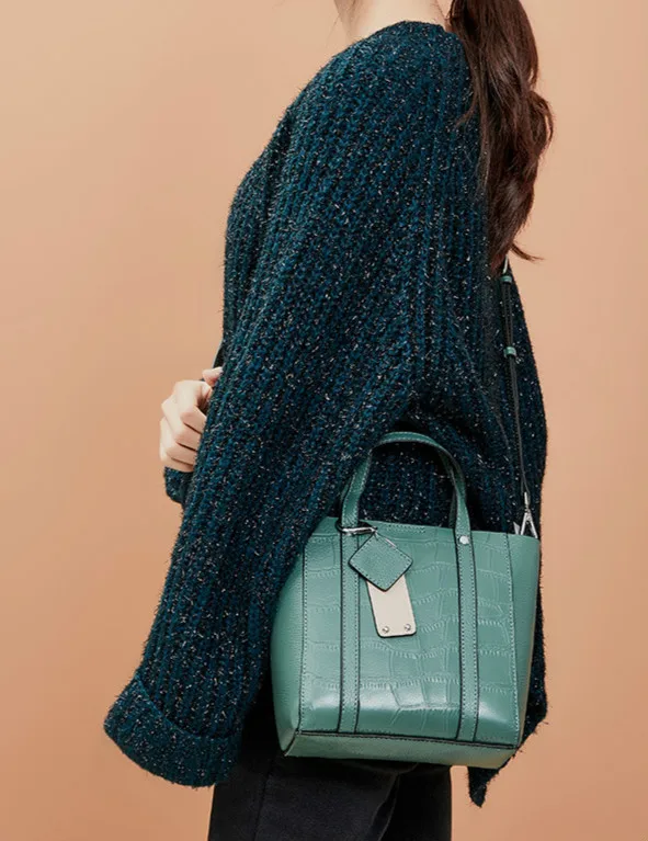 

2021 Genuine Leather Stone Grain All-match Bucket Bag New Trendy Fashion Tote Bag Large Capacity Shoulder Messenger Handbag Lady