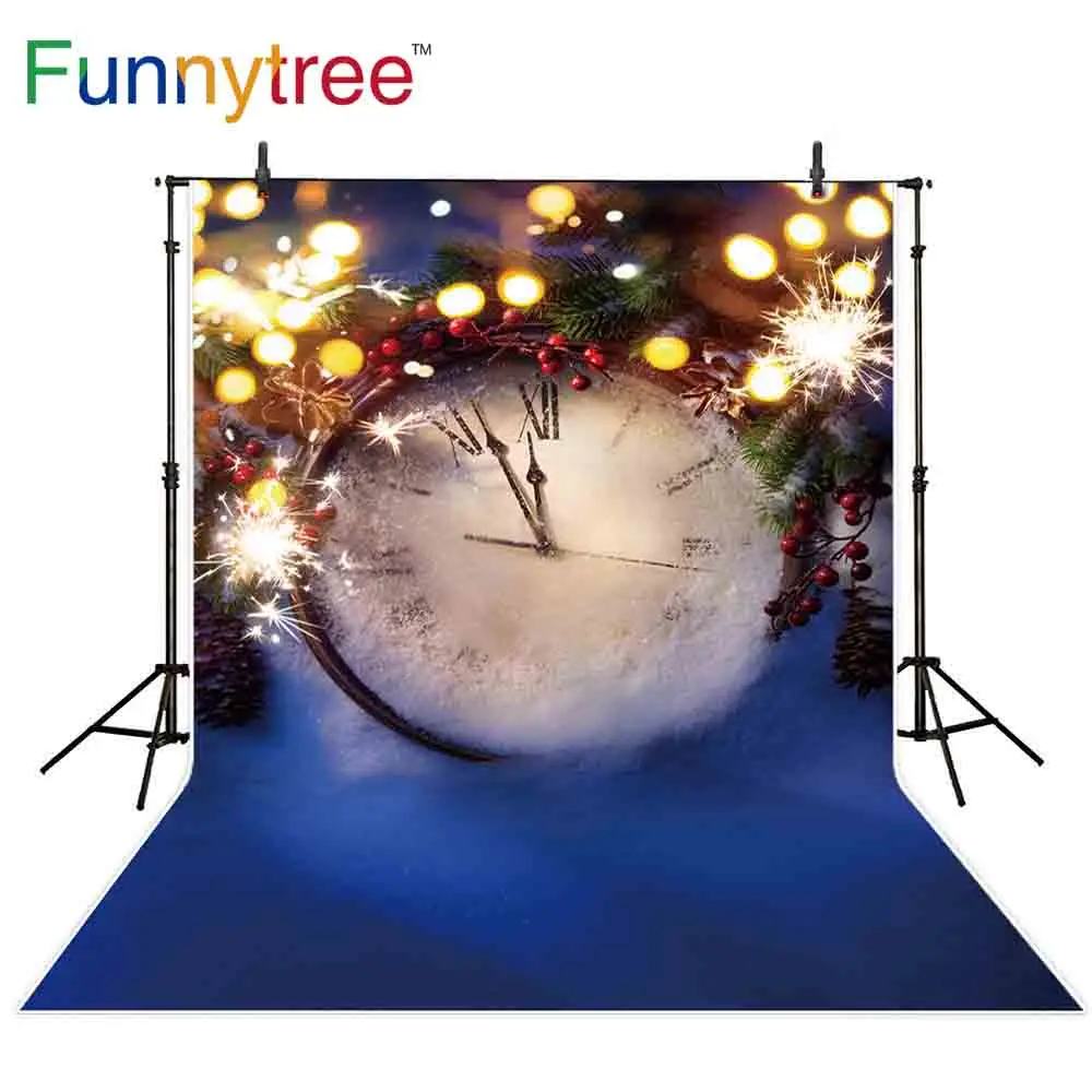 Фон Funnytree для фотосъемки новый год зима часы фейерверк Рождественская елка фоны