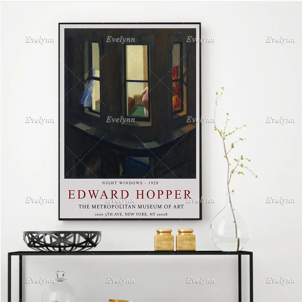

Edward Hopper Exhibition Poster, Night Windows, Realism, Architecture, Scenery,Wall Art Prints Home Decor Canvas Floating Frame