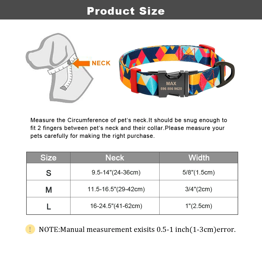 

Personalized Dog Collar Pet Printed Nylon Engraved Collars Customized Large For Small Dogs Collar Medium Tag Puppy Nameplate
