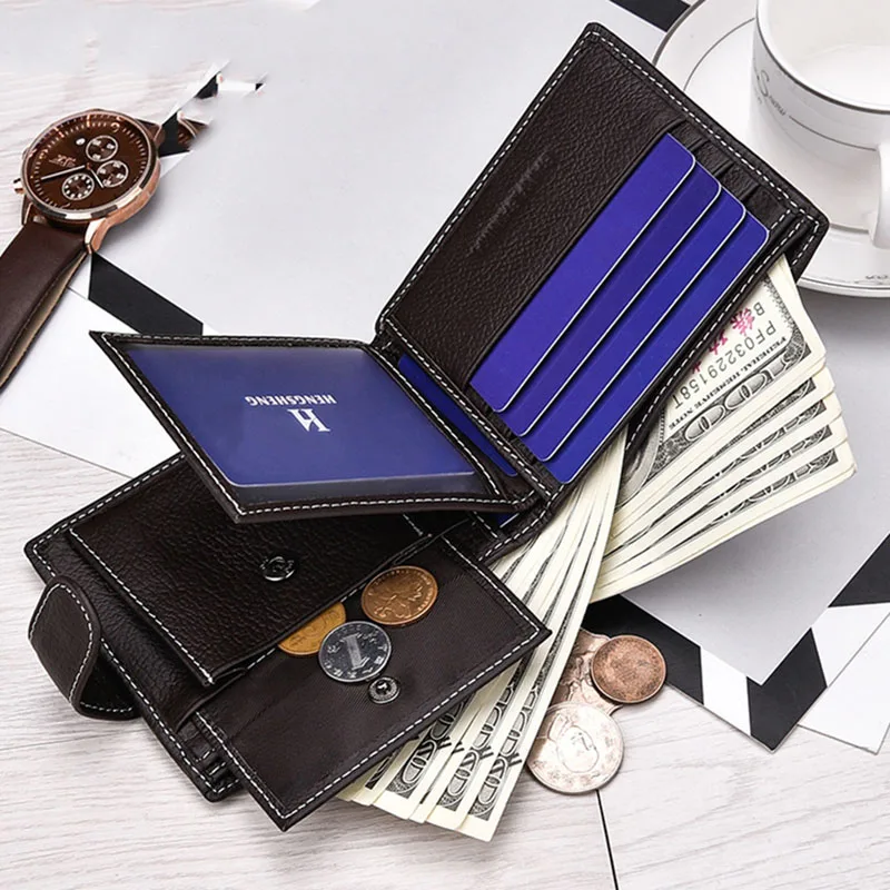 Кошелек для мужчин из мягкой натуральной кожи с отделениями для карт, брендовый, роскошный дизайнерский, двухскладочный, минималистичный, маленький, короткий, с карманом для мелочей.
