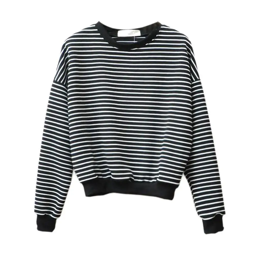 Yiwa Women Sweatshirt Navy Style Striped Loose Casual Round Neck Long-Sleeved Slim fit adult Ladies Tops Plus Size | Женская одежда