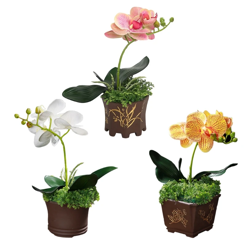

Artificial Phalaenopsis Potted Simulation Flower Plant Pot Fake Orchid Desktop Ornaments Home Party Wedding Floral Decoration