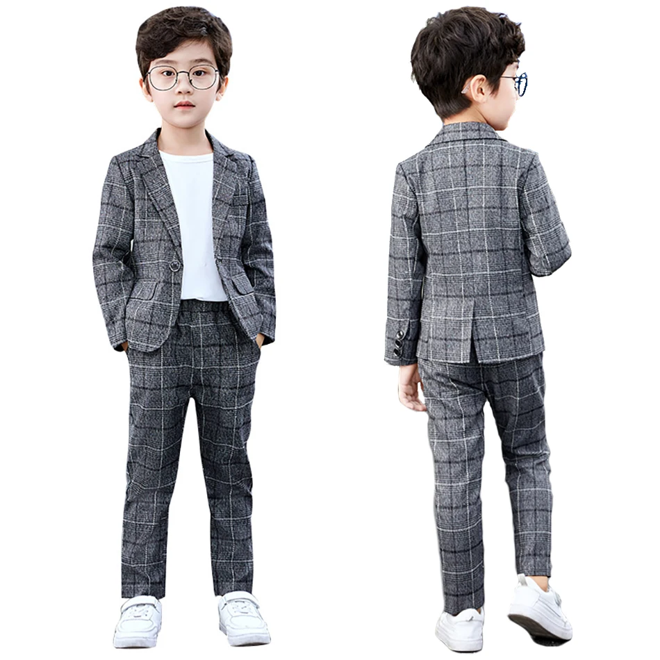 

Wedding Flower Boys Suits Kids Gentleman Plaid Jacket And Pants Prom Performance Costume Kids 2 Pcs Sets Birthday Party Clothes