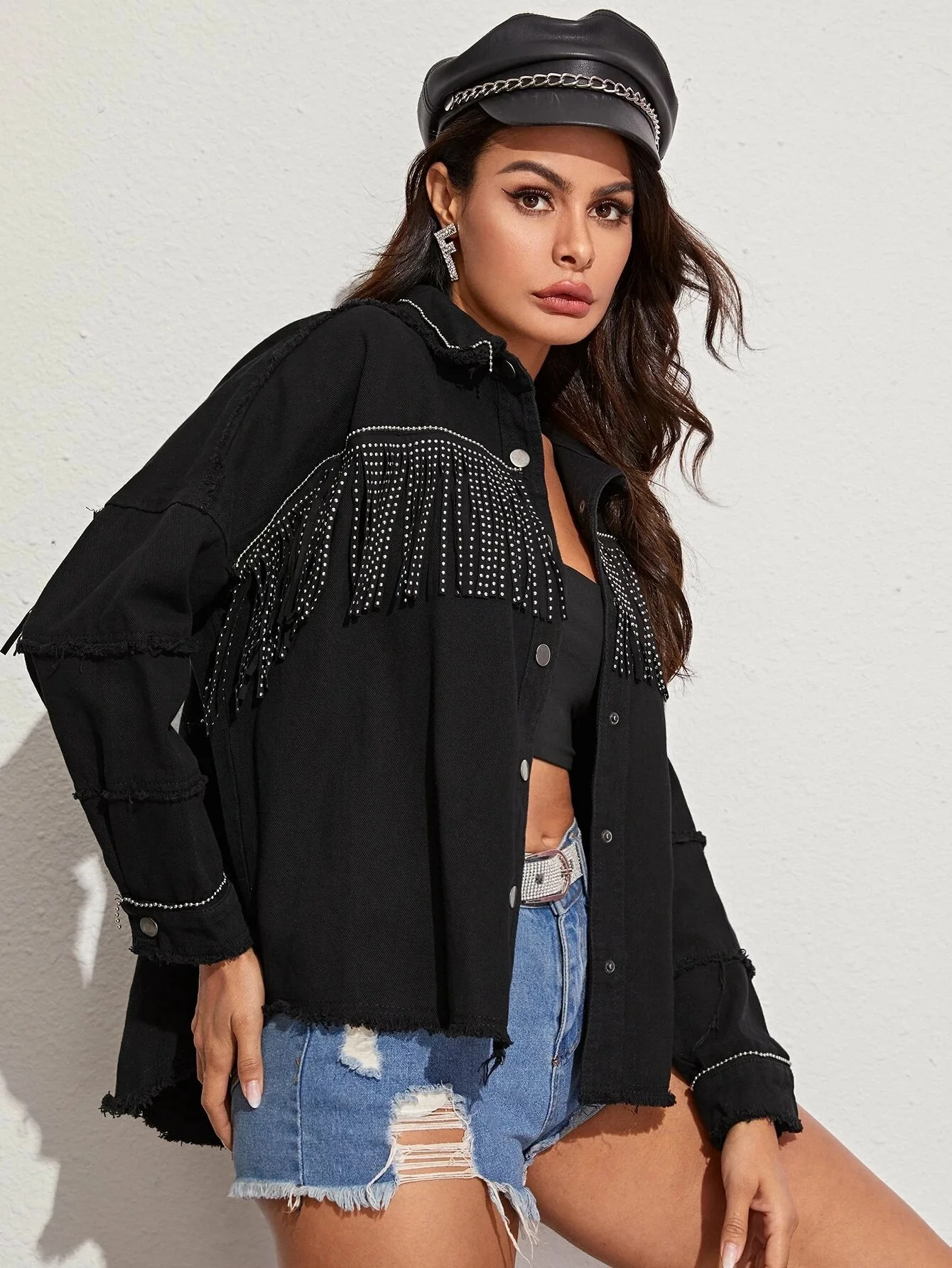 

Vintage Stylish Fringe Beaded Oversized Jacket Coat Women 2020 Fashion Long Sleeve Frayed Trim Ladies Outerwear Chaqueta Mujer