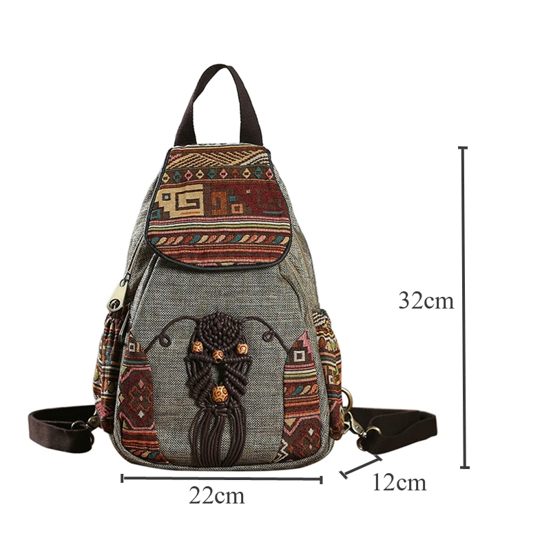 Женский рюкзак ручной работы Motaora винтажный холщовый с геометрическим принтом в