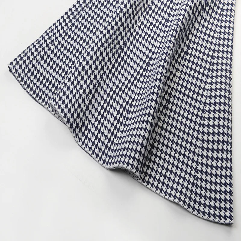 

Runway Vintage O Neck Long Sleeve Houndstooth Print Dresses Women Knitted Elegant Slim Female Winter Ladies Mini Dress Vestido