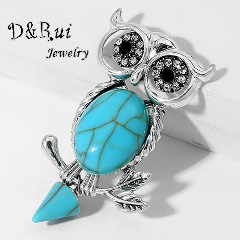 {D & Rui изделия в винтажном стиле искусственным синий камень сова броши и шпильки