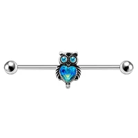 body punk 14g industrial barbell owl with blue green heart cz industrial rings industrial piercing jewelry