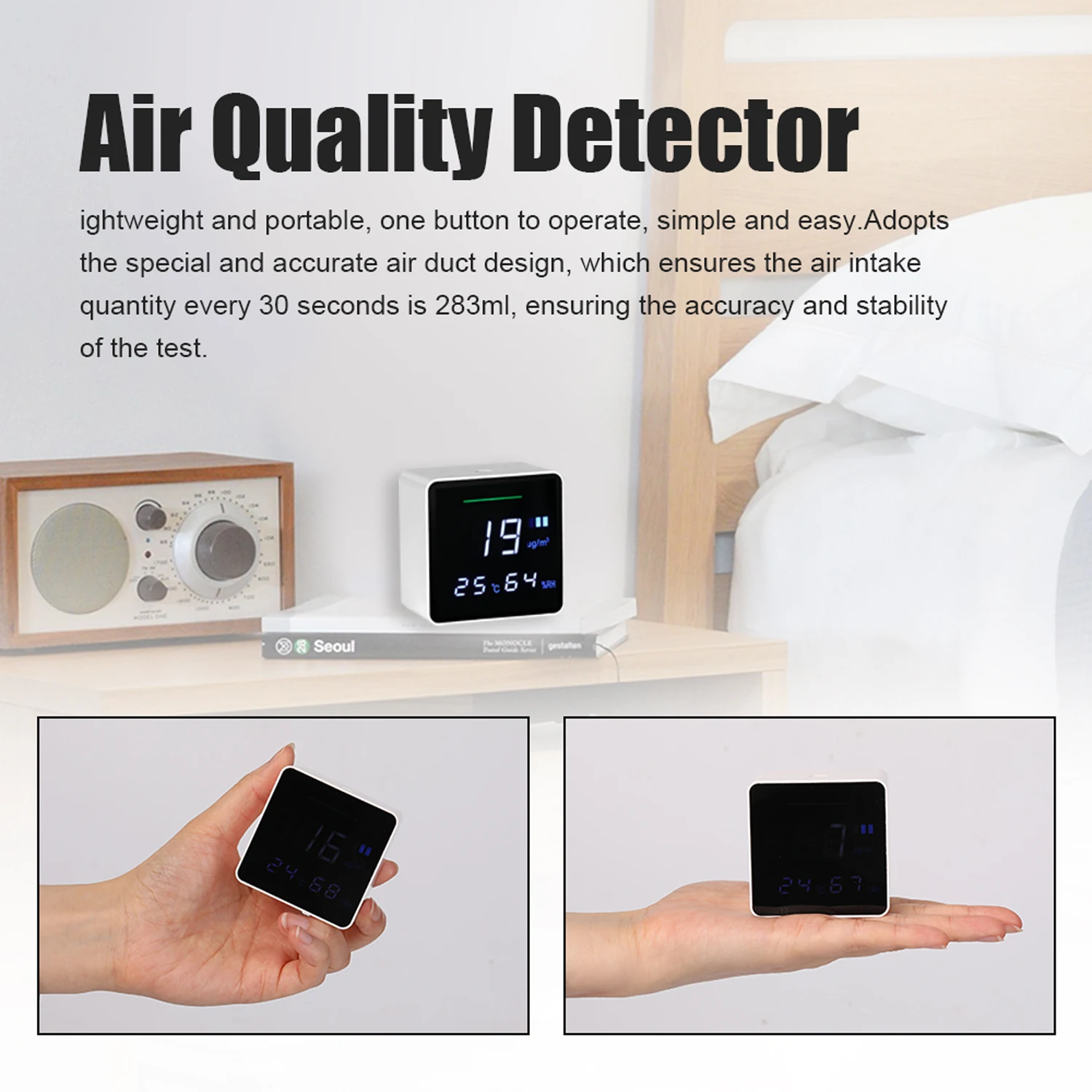 

Household Air Quality Detector PM2.5 Tester with Electricity Quantity Temperature Humidity Display Air Quality Detector