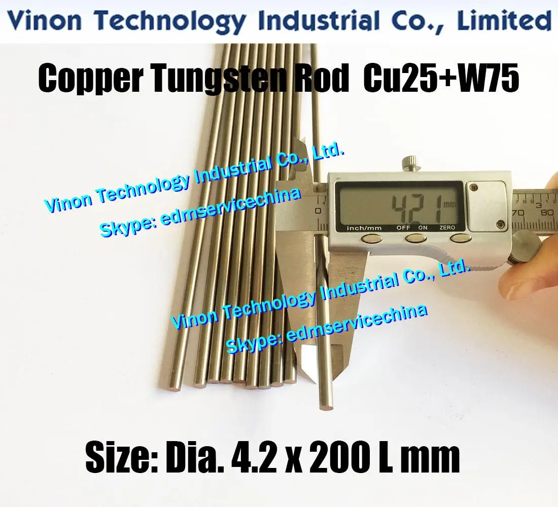 (5PCS PACK) D4.2x200Lmm Copper Tungsten Rod W75 (Copper 25%+Tungsten 75%), Spark Erosion Tungsten Copper Alloy Electrode Round