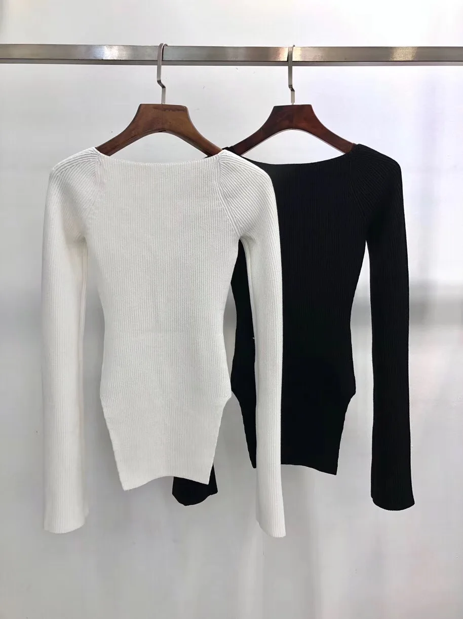 Sexy Women Knit Sweater Side Split Curve Bottoming Top Long Sleeve Knitwear Pullover Clothing Wild Stylish | Женская одежда