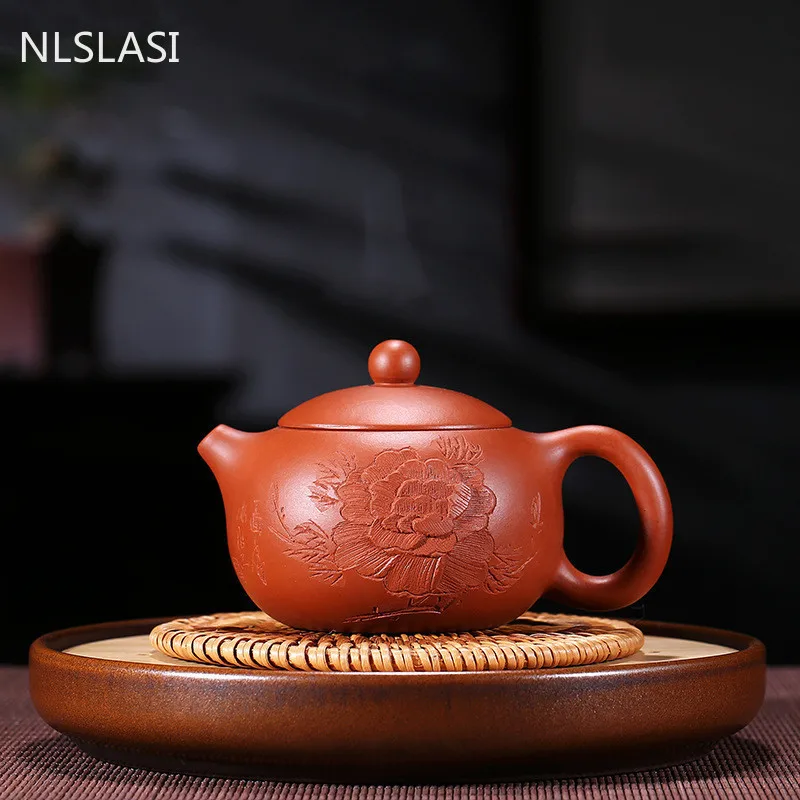 

Chinese Yixing tea pot purple clay xishi teapot Hand carved engraved flowers beauty kettle Authentic Teaware supplies 210ml