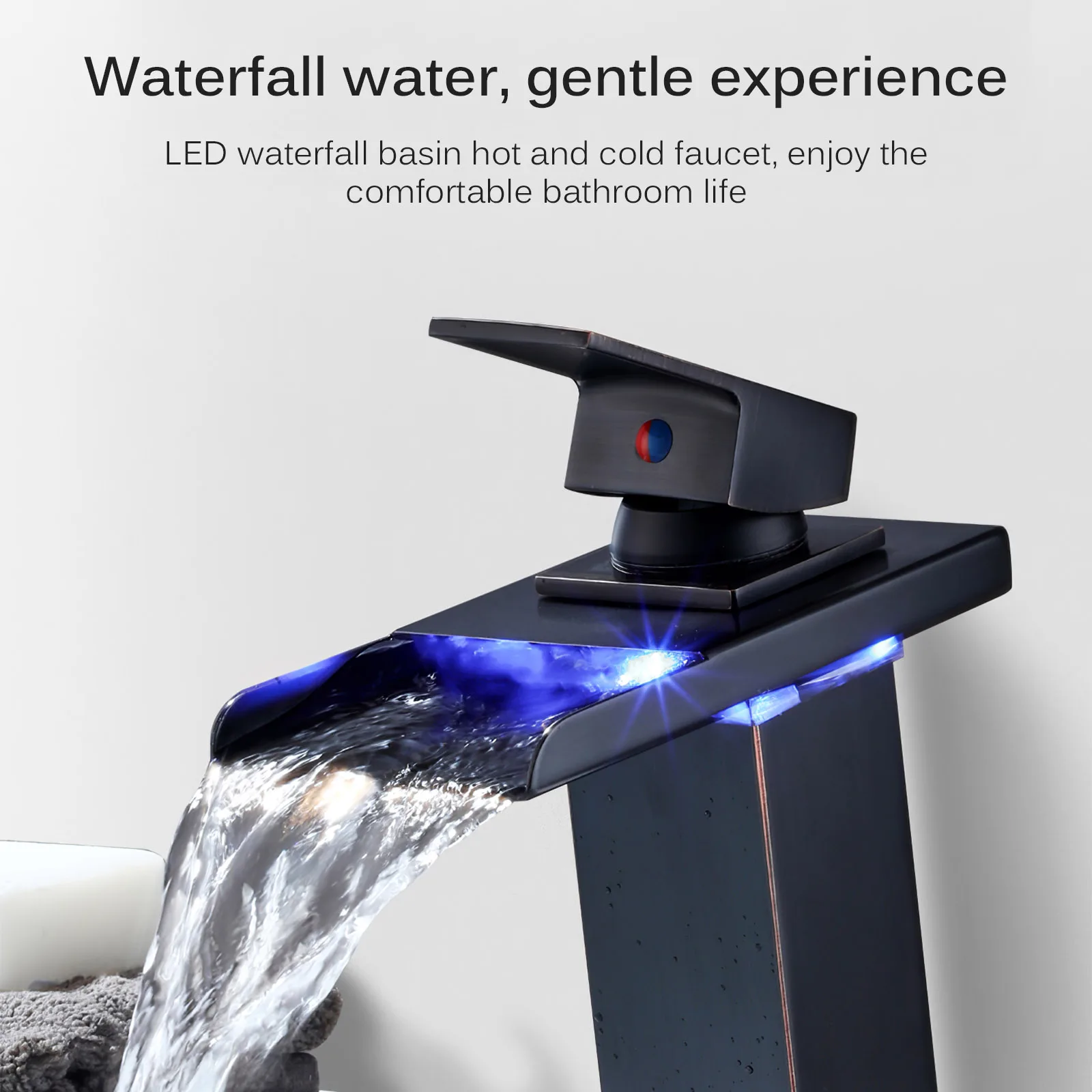 

LED Faucet Bathroom Basin Faucet Single Handle Cold Hot Water Mixer Sink Tap RGB Color Change Powered By Water Flow