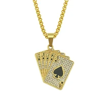 new fashion punk pendant necklace personality poker spades pattern inlaid zircon mens jewelry trend creative accessories