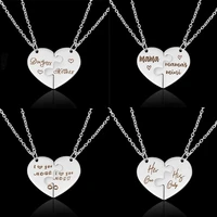 2 pcsset stainless steel heart splicing mothers day pendant necklace women jewelry clavicle chain choker mama family gifts