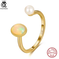 orsa jewelr 925 sterling silver open adjustable ring natural opal and freshwater pearl rings trend women jewelry gifts gmr02