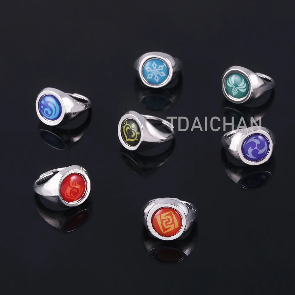 

Genshin Impact Game Cosplay Prop Eye of God Adjustable 7 Element Metal Rings Jewelry Accessories Christmas Gift Hand Decorations