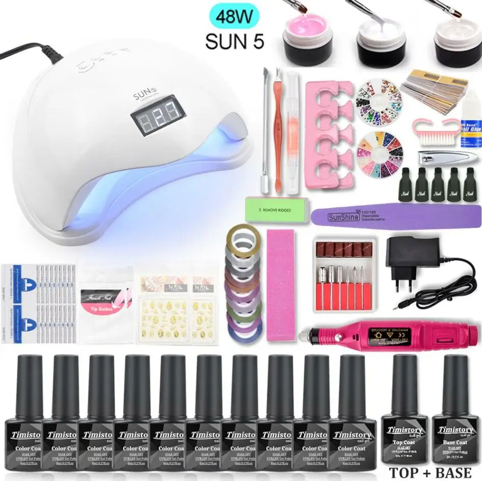 48W SUN5 SET Набор для ногтей 80 Вт/54 Вт SUNX Plus УФ светодиодный светильник сушилка с гель-лаком для ногтей Набор для замачивания маникюрный набор Гель-лак для ногтей инструменты для дизайна ногтей - Цвет: 48W SUN5 SET