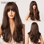 Искусственные волосы с челкой Harry MARGU, термостойкие длинные волнистые волосы Лолиты, с эффектом омбре, черные, коричневые, для косплевечерние для женщин