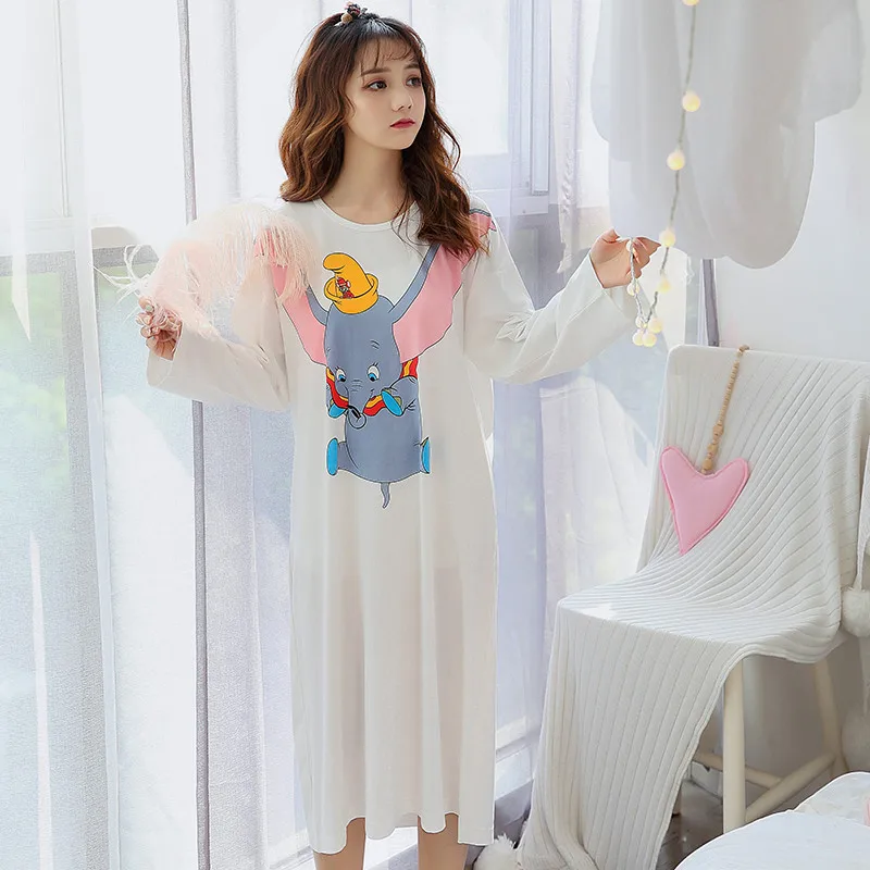 Хлопковая ночная рубашка с милым рисунком из мультфильма Dumbo радужным принтом