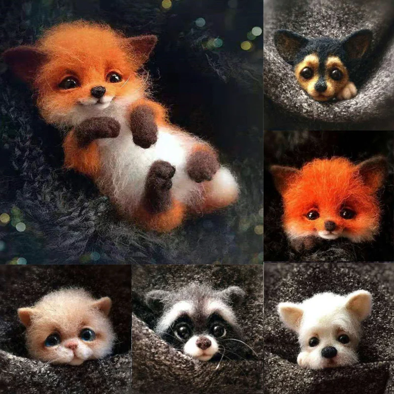 Non finished Handcrafted Pocket Animal Pet Doll Toy Wool Needle Felting Kit Dog Cat Fox Rabbit фетр для рукоделия фетр fieltro