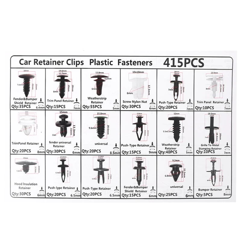 

Car Push Pin Rivets Set Auto Fasteners Assortment Most Popular Sizes Vehicle Trim Tools with Fastener Remover Cable Ties