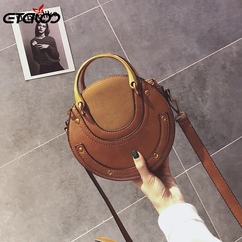 Женская круглая сумка с заклепками модная летняя сумка-мессенджер роскошная