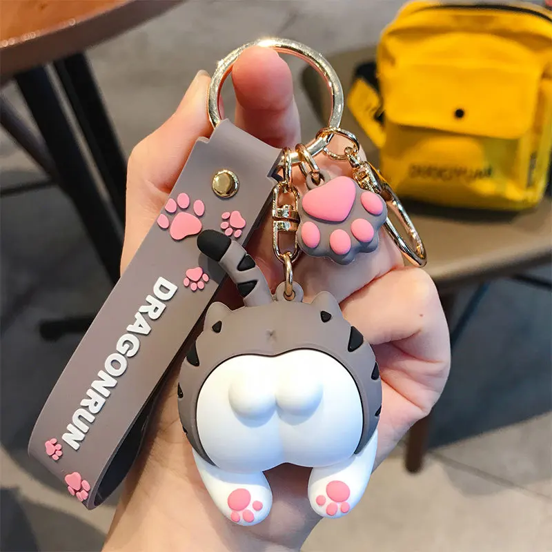 Fashion Cute Cat Butt Key Chain Woman Bag Pendant Cartoon Drop Plastic Ring Action Figures | Украшения и аксессуары