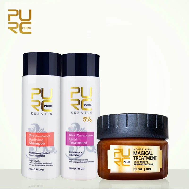 

PURC Straightening hair and Repair damage hair products Brazilian keratin treatment with smooth hair mask Set