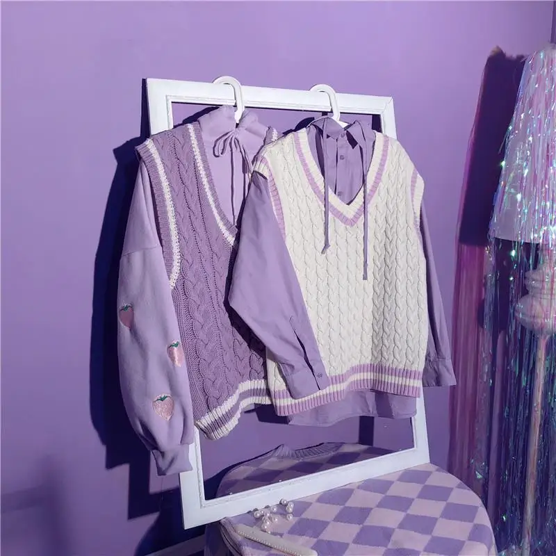 

Autumn And Winter Sweater Knit Vest Jacket Loose Twist Stripe Korean Version Japanese Ladies Color-blocking Pullover Top