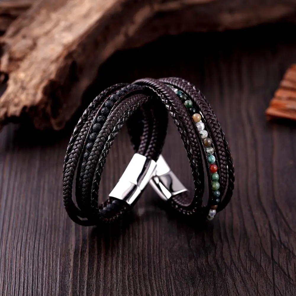 Плетеный многослойный браслет из натуральной кожи для мужчин и женщин|Гибкие