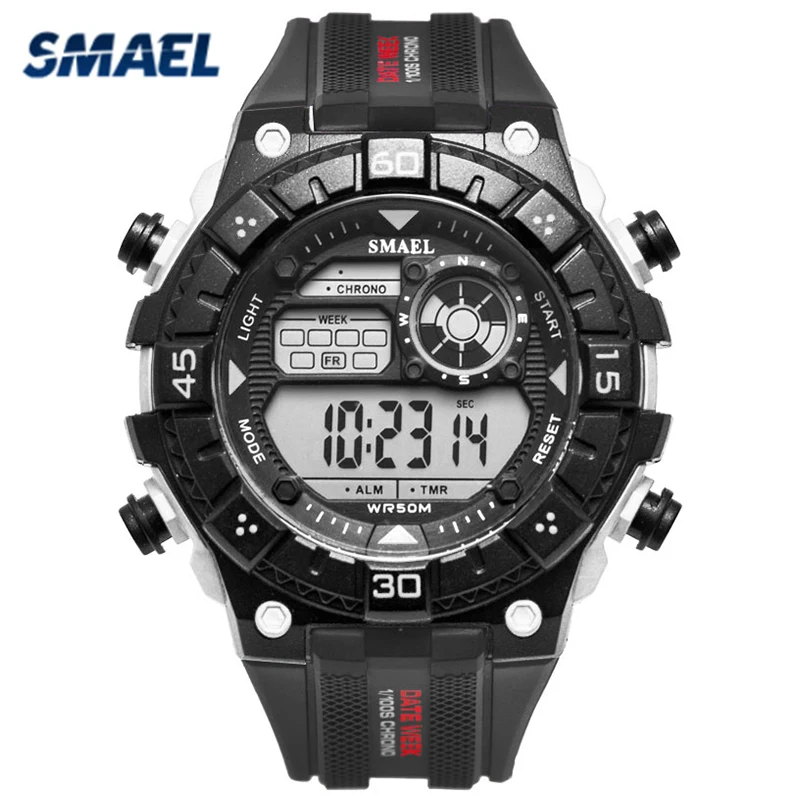 

SMAEL LED Digital Wrsitwatches Army Green Clocks Men Shock Resistant Military Watches Band Sport Wtaches 50M Waterproof Clock