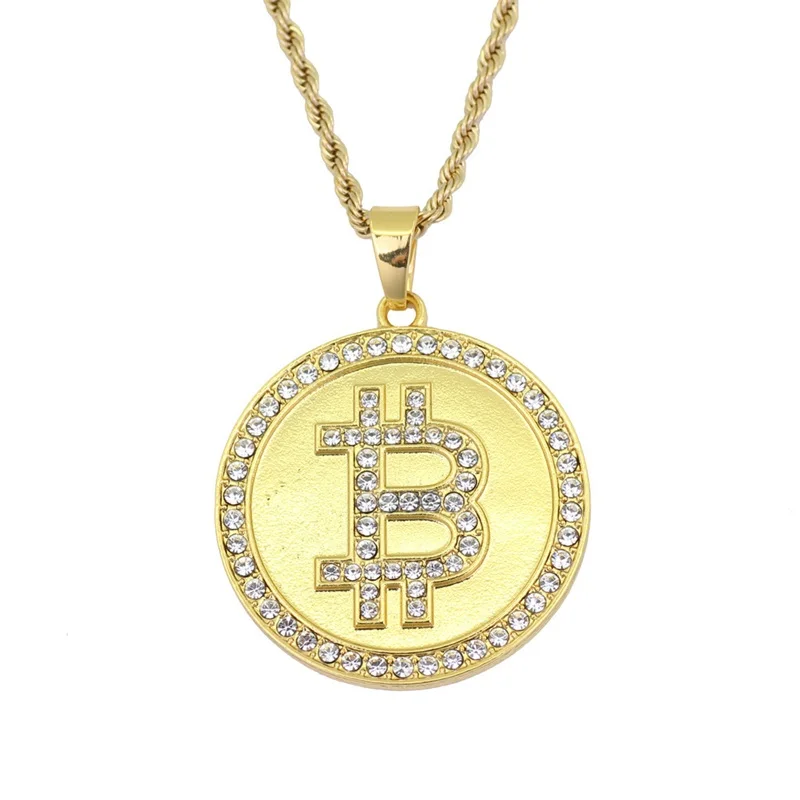 

Fashion Two-tone Letter Ring Pendant Bitcoin Pattern Men's Pendant 2021 Trend Hip Hop Brothers Gift Girl Accessories