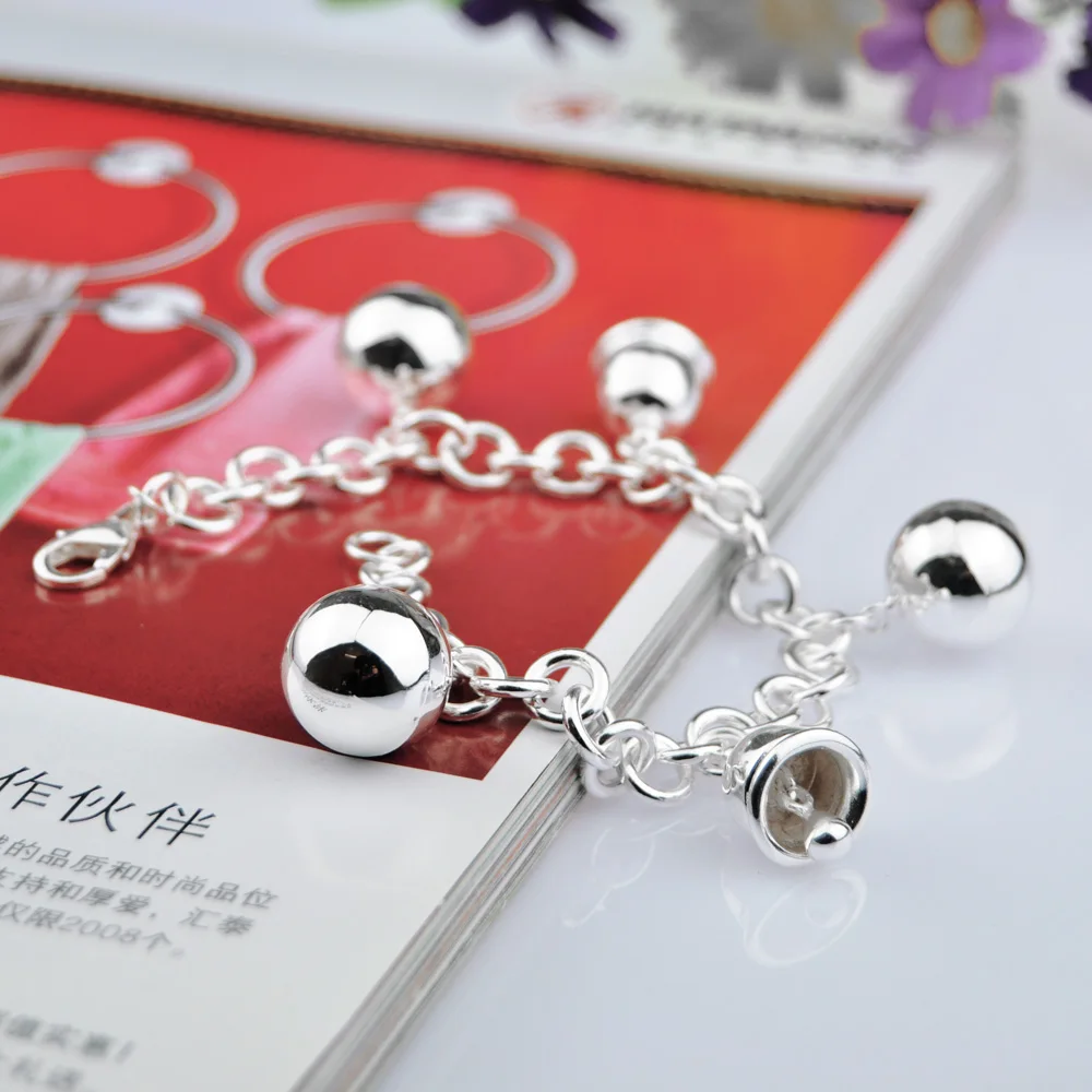 Fashion 925 Sterling Silver Bell Bracelet For Women Female silver Exaggerated Round Sphere Charm Contracted | Украшения и