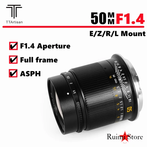TTArtisan 50 мм F1.4 ASPH полный каркас ручной фокусировки объектива для камер SonyE /NikonZ /CanonR /Sigma Leica Panasonic L Mount