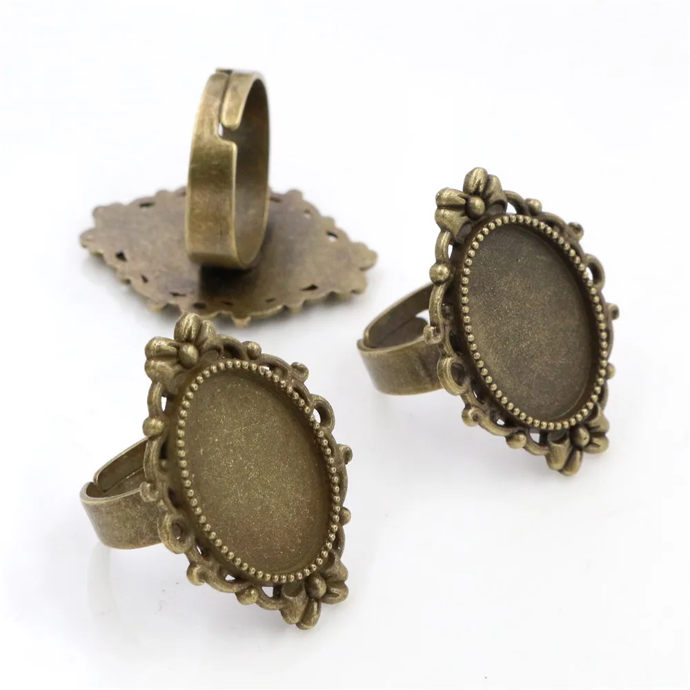 

13x18mm 5pcs Antique Silver Plated / Bronze Plated Brass Oval Adjustable Ring Settings Blank/Base,Fit 13x18mm Glass Cabochons