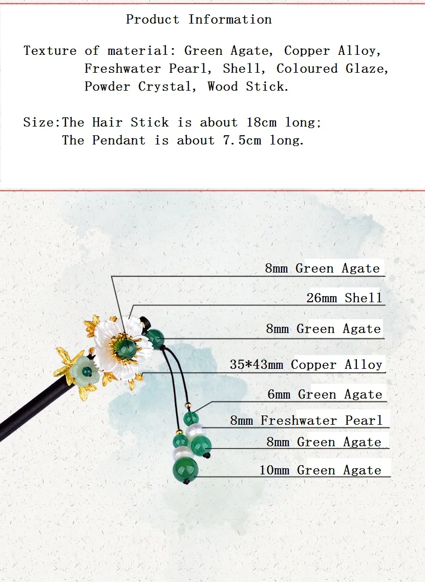 Натуральная ракушка зеленый оникс старинная палочка для волос темпераментная