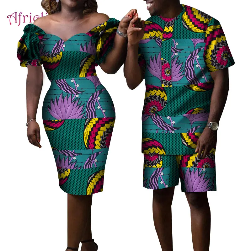 Одежда для пар в африканском стиле женское платье мужская рубашка комплект Bazin
