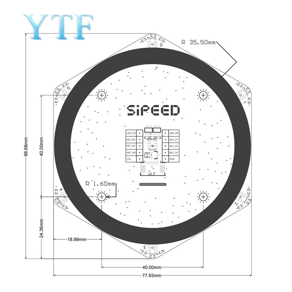 Sipeed 6+ 1Mic массив источник звука локализация Beamforming речевое распознавание микрофона массив прямой из ies интерфейс RGB светодиодный