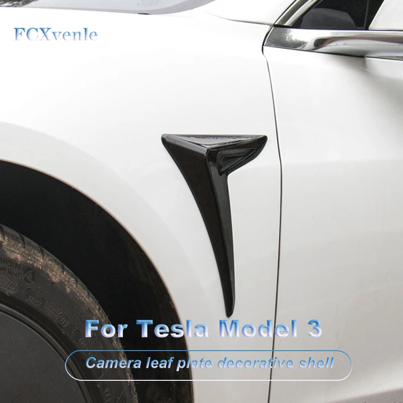 

FCXvenle 2Pcs Auto Body Side Camera Decorative Shell Accessories for Tesla Model 3 2016-2020 Cover C-Pillar Boomerang Patch