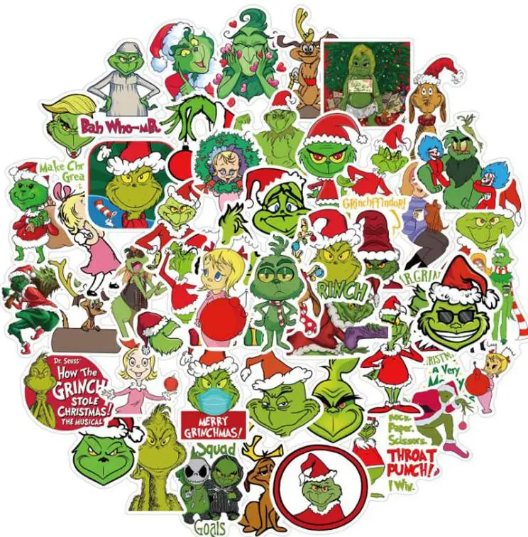 10/30/50pcs Anime Green Hairy Grinch Sticker Christmas Gift Laptop Mobile Decal Decor Geek Stickers Toys For Girls | Игрушки и хобби