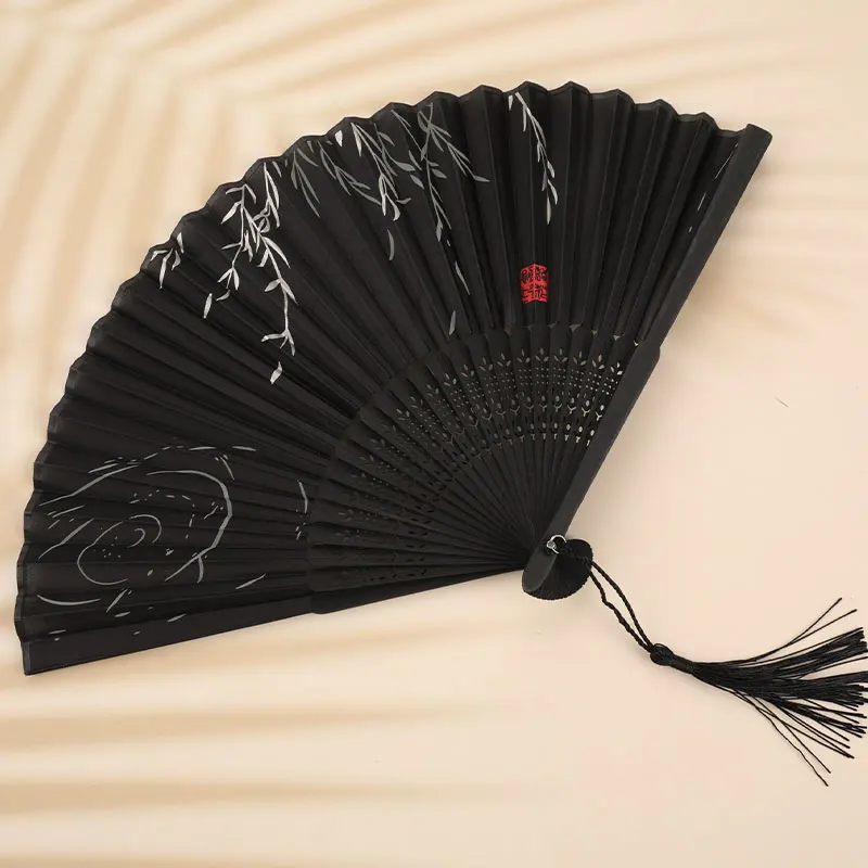 Chinese Japanese Folding Fan Wooden Shank Classical Dance High Quality Tassel Elegent Female | Дом и сад