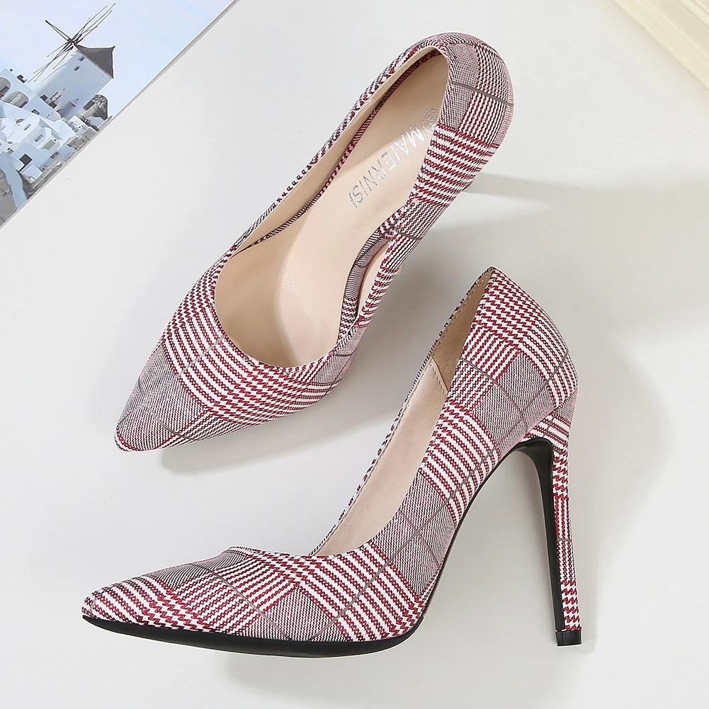 

Wome Pointed Toe Ladies Multi Colored Special Plaid Shoes Plus Size Green Stiletto Pumps High Heels Novelty Party Shoes DA0032