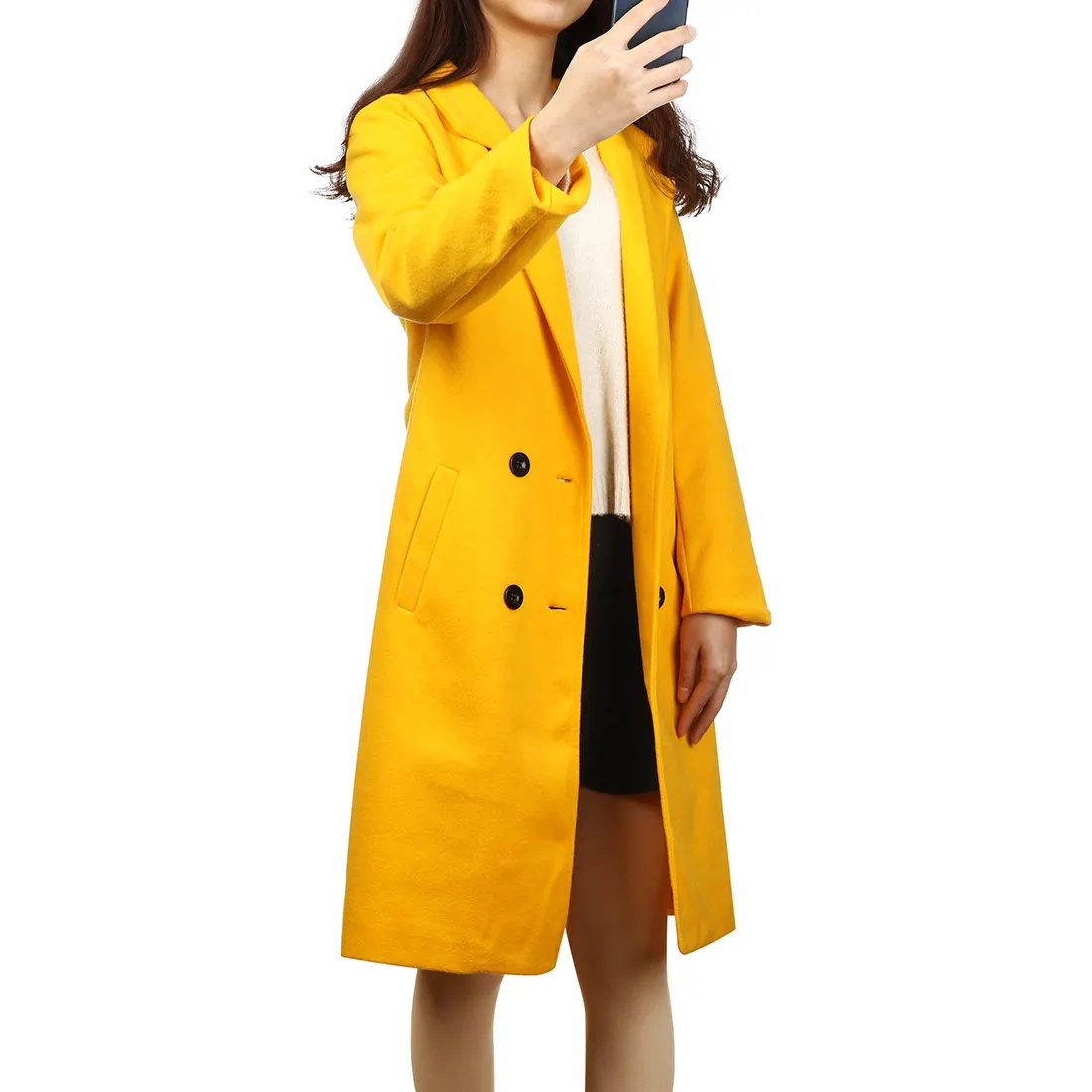 yellow Осень весна для женщин сплошной плюс размеры 3xl модные шерстяные пальто с длинным рукавом более Верхняя одежда куртка и пальто для будущих мам - Цвет: yellow