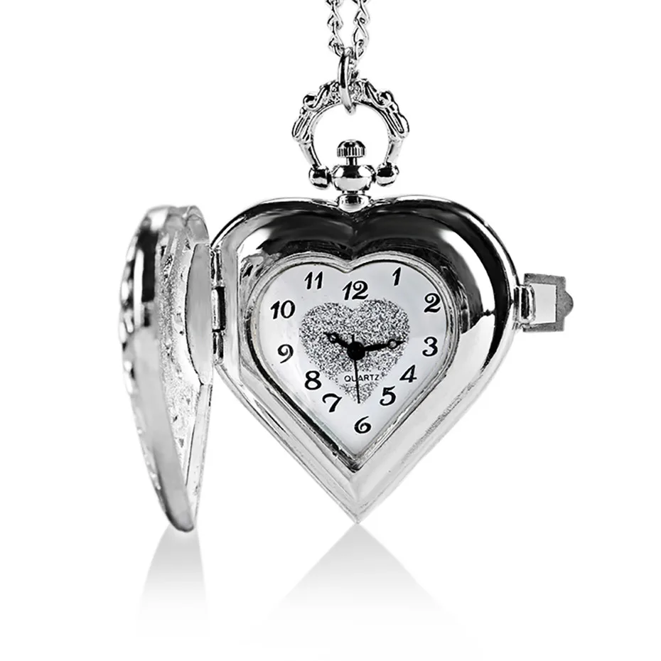 Ретро в форме сердца бронзовые подвесные карманные часы с necklace ем цепочкой крутые Кварцевые Fob часы для женщин девушек лучший подарок