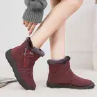 Зимняя обувь для женщин, Повседневные Легкие теплые короткие плюшевые ботильоны без шнуровки для женщин, обувь на платформе, водонепроницаемые красные зимние ботинки