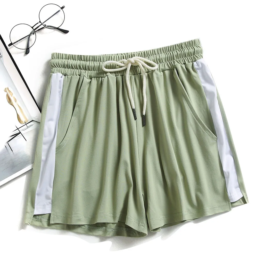 Модные женские шорты летние однотонные спортивные на шнуровке с эластичным