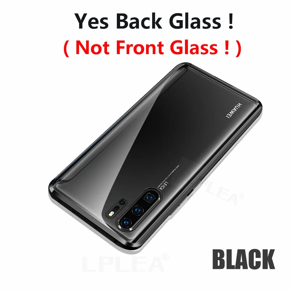 Black Магнитный адсорбционный металлический чехол для huawei P30 Pro P20 Lite P Smart, Задняя стеклянная крышка для mate 10 Lite 20 Pro Honor 10 Lite - Цвет: Black